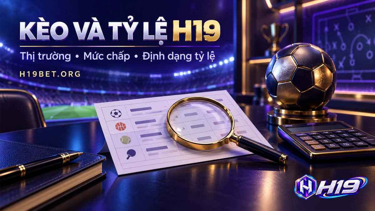 Kèo và tỷ lệ H19 với tên thị trường, mức chấp và định dạng biểu diễn khoản trả