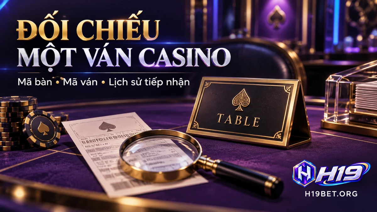 Hồ sơ kiểm tra ván casino H19 gồm mã bàn, mã ván và lịch sử tiếp nhận